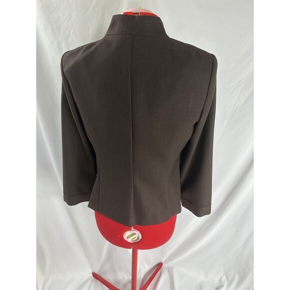 PERCEPTIONS PETITE Size 8 8P Brown 2 Button Blazer Shoulder Pads Long Sleeve - Picture 8 of 11
